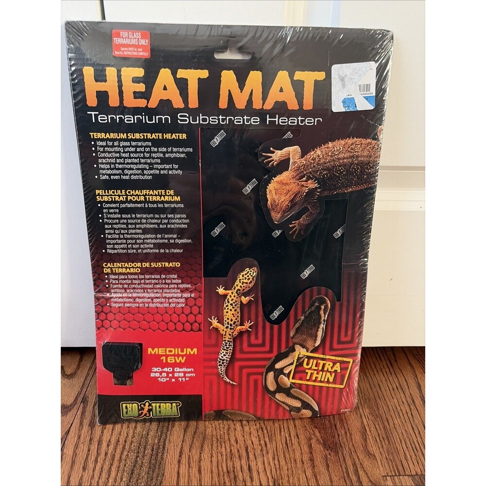 Exo Terra Heat Mat Terrarium Substrate Heater 16 Watt 30-40 Gallon, 10”x11”